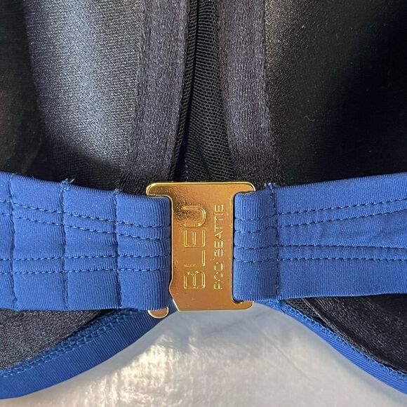 NWT Bleu Rod Beattie | Navy Kore Shirred Underwire Bandeau Bikini Swim Top 34D - Picture 4 of 5